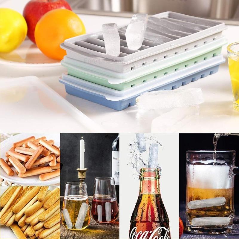 Ice Cube Tray Long Ice Stick Tray Silicone with Lid Rectangular Narrow Stick Easy Release Ice Mold for Juice Cocktail Bar Tools.