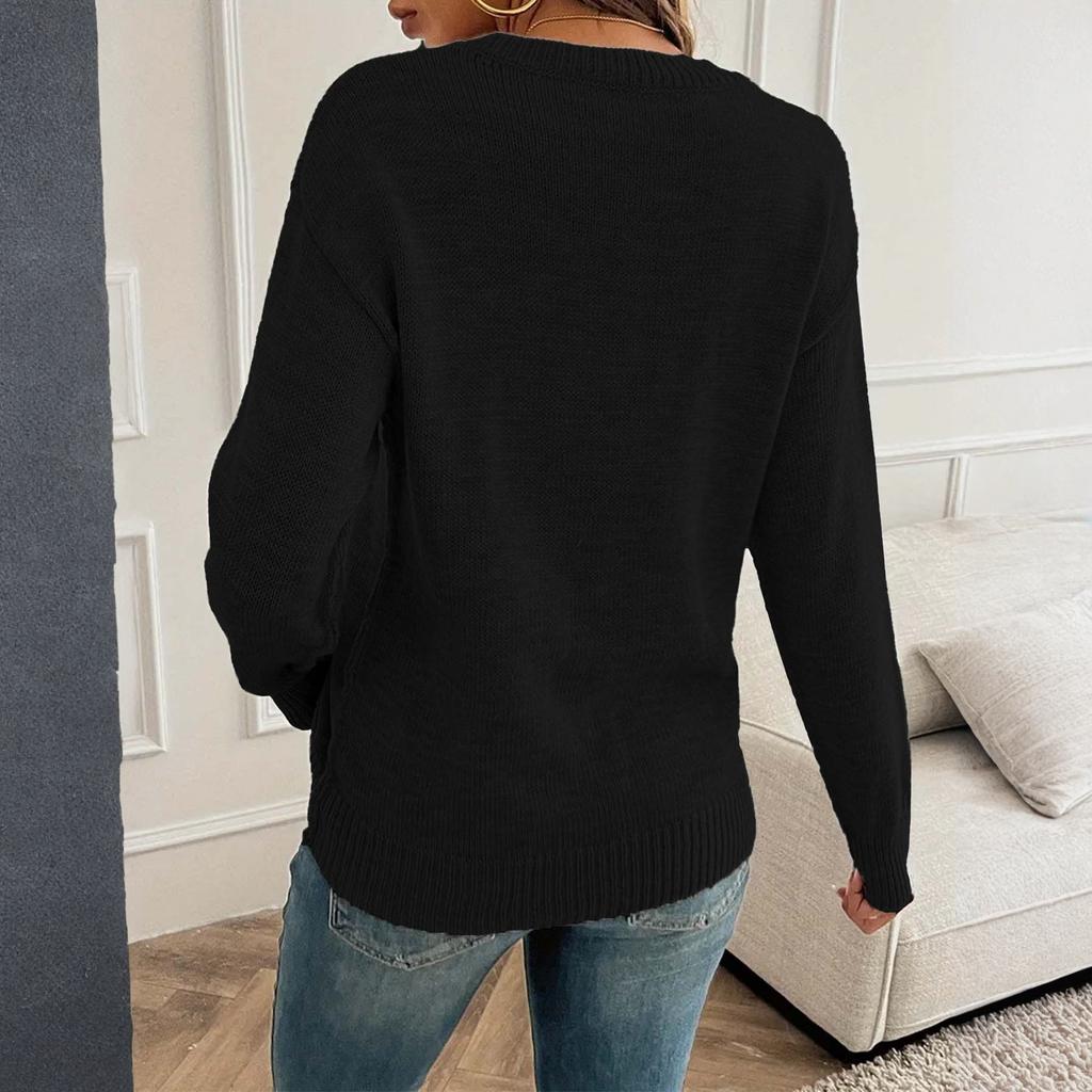 Women's Casual, Stylish, Loose-fitting Round Neck Knitted Solid Color Pullover Sweater