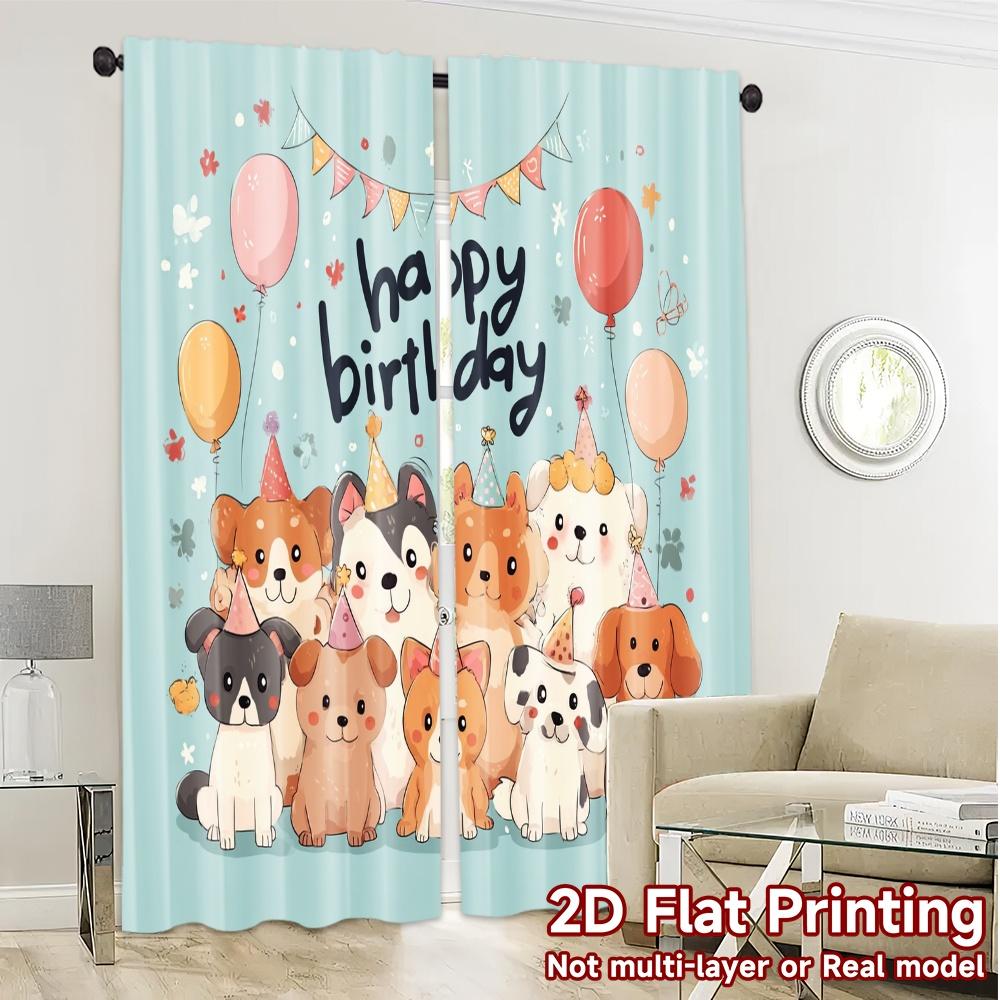 2pcs   2D FLAT PRINTING Curtains (Without Rod) Puppy Celebration Print Modern Curtains Versatile 100% Polyester Curtains Outdoor