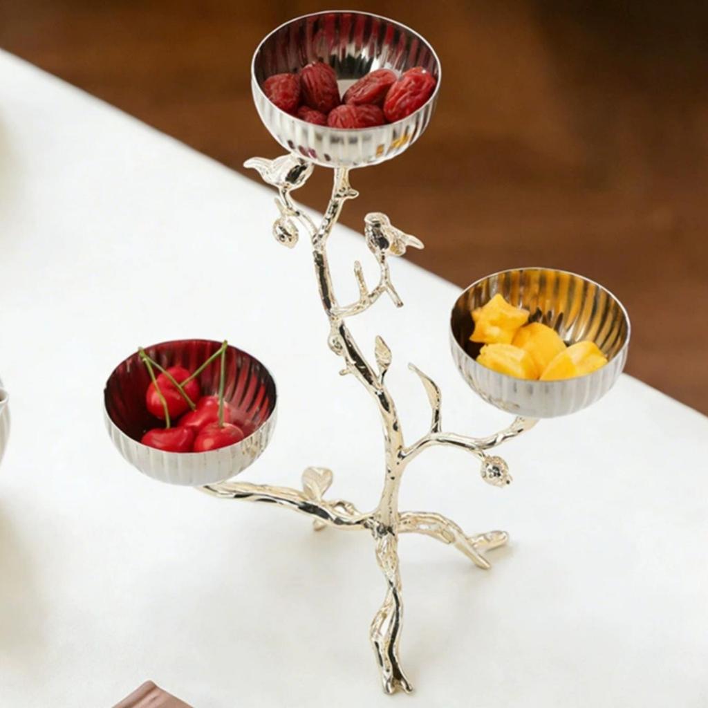 Metal Fruit Bowl with Tree-Shaped Structure Frame Naturethemed for Entryway