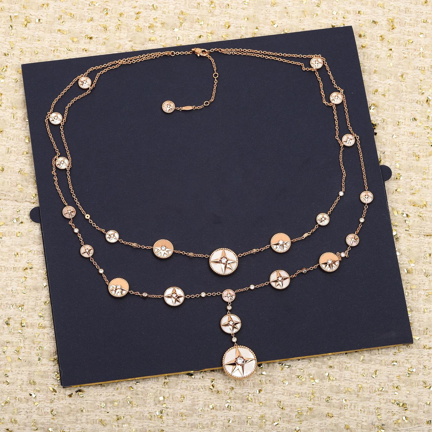 Zhao Liying Style Natural Mother-of-Pearl Double-Layer Star Compass Necklace, Long Design, Reversible Wear. Gold plated copper