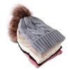 Autumn winter women's hat big hair ball plus velvet beanie caps outdoor warm knit hats solid satin bonnet gorros mujer invierno