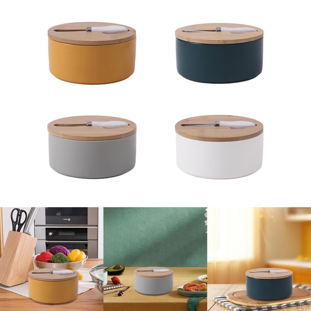 Butter Dish with Lid and Knife for Countertop, Round Ceramic Butterdish, Cheese Holder, Counter