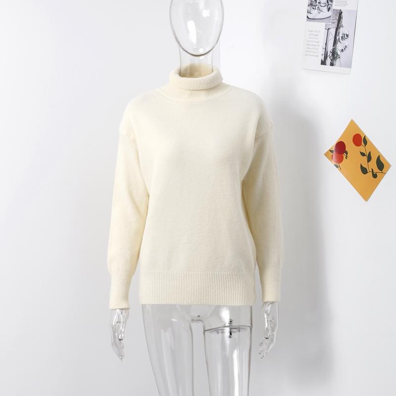 Women's Turtleneck Sweater Soft Warm Loose Casual Solid Color Knit Pullover Basic Style Top Autumn and Winter Commute Harajuku Style
