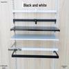 Black & White Clothing Store Stainless Steel Wall-Mounted Display Rack with Side Hooks and Shelving Brackets