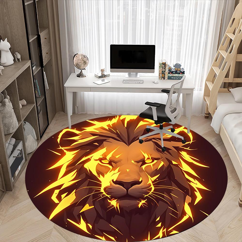 1pc Lion Flame Office Round Area Rug, Mat Suitable ForOffice, Under Office Chairs Bedroom Living Room Home Decor, Room Deco