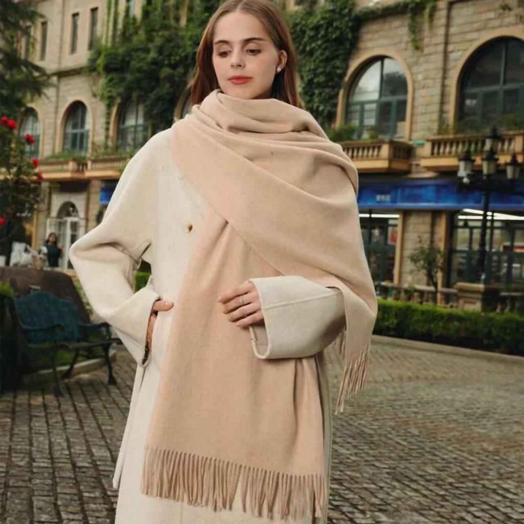 Black Cashmere Wool Scarf - Versatile Winter Shawl for Women and Men, Korean Style, Solid Color