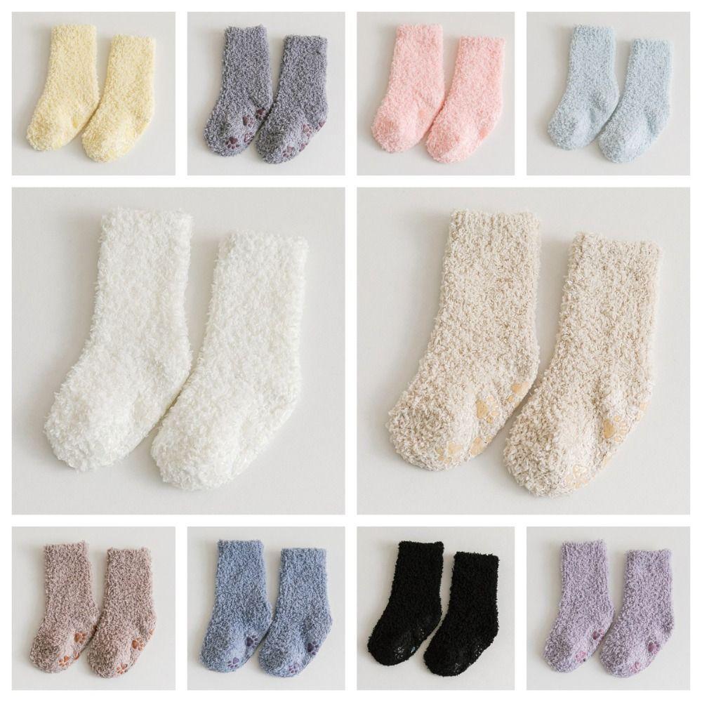 Korean Style Infant Learning Walk Socks Thickening Home Sleep Socks Coral Fleece Baby Socks  Baby