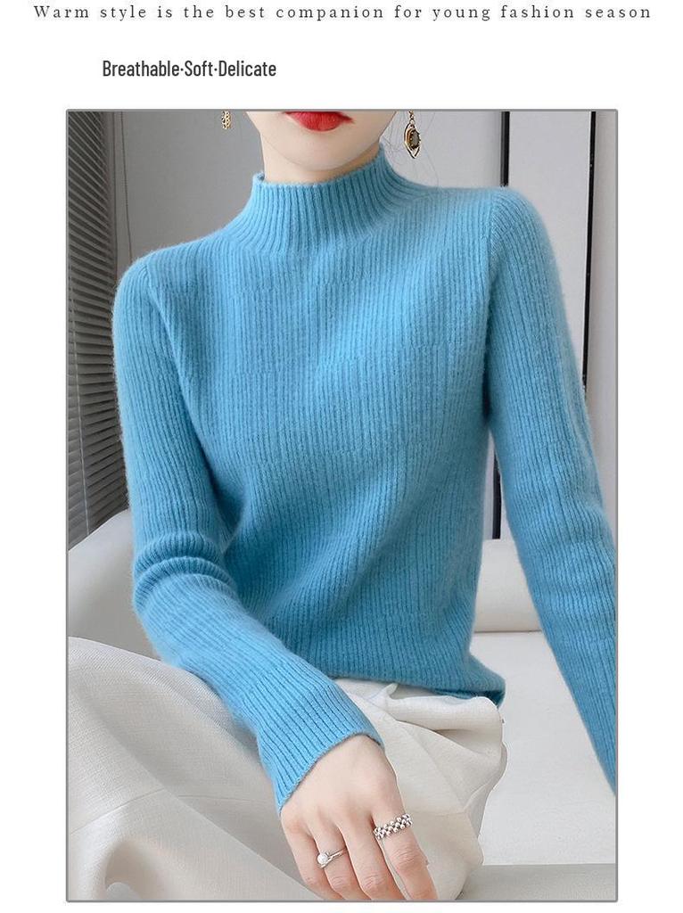 Versatile Pure Wool High Neck Solid Color Women's Slim Top for Spring & Autumn 2023