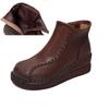 Johnature Retro Soft Soled Wedges Short Boots Genuine Leather Women's Shoes Round Toe Plush Cotton Boots