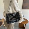 Versatile Pu Leather Medium Shoulder Bag For Women With Elegant Chain Design In Black Silver And Cream