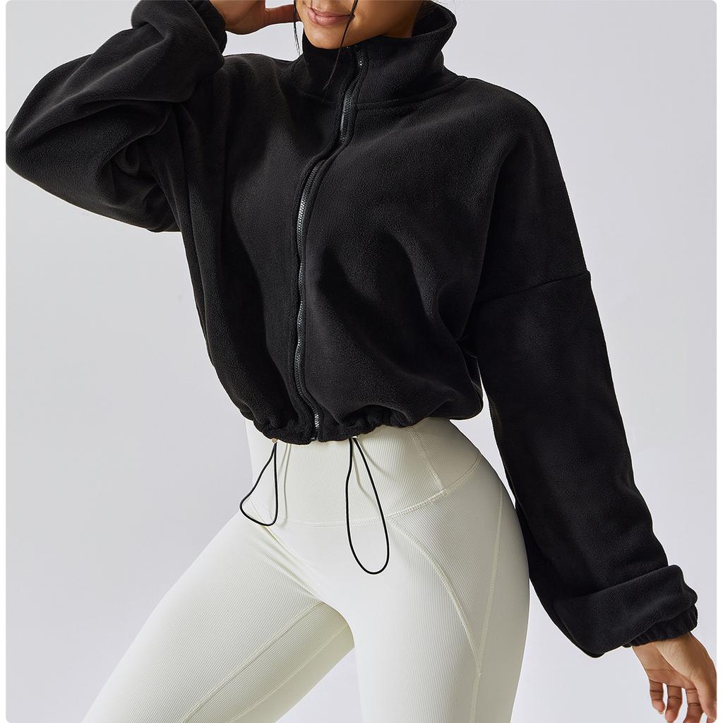 Women Loose Cropped Jacket Loose Zipper Sweatshirt Y2k Long Sleeve Coat Cardigan Sportswear Streetwear Drawstring Tops Clothing