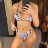 Neue Mit Rock Langarm Gedruckt Halter Bikini Frauen Bademode Weiblichen Badeanzug Vier-stück Bikini set Badende Badeanzug