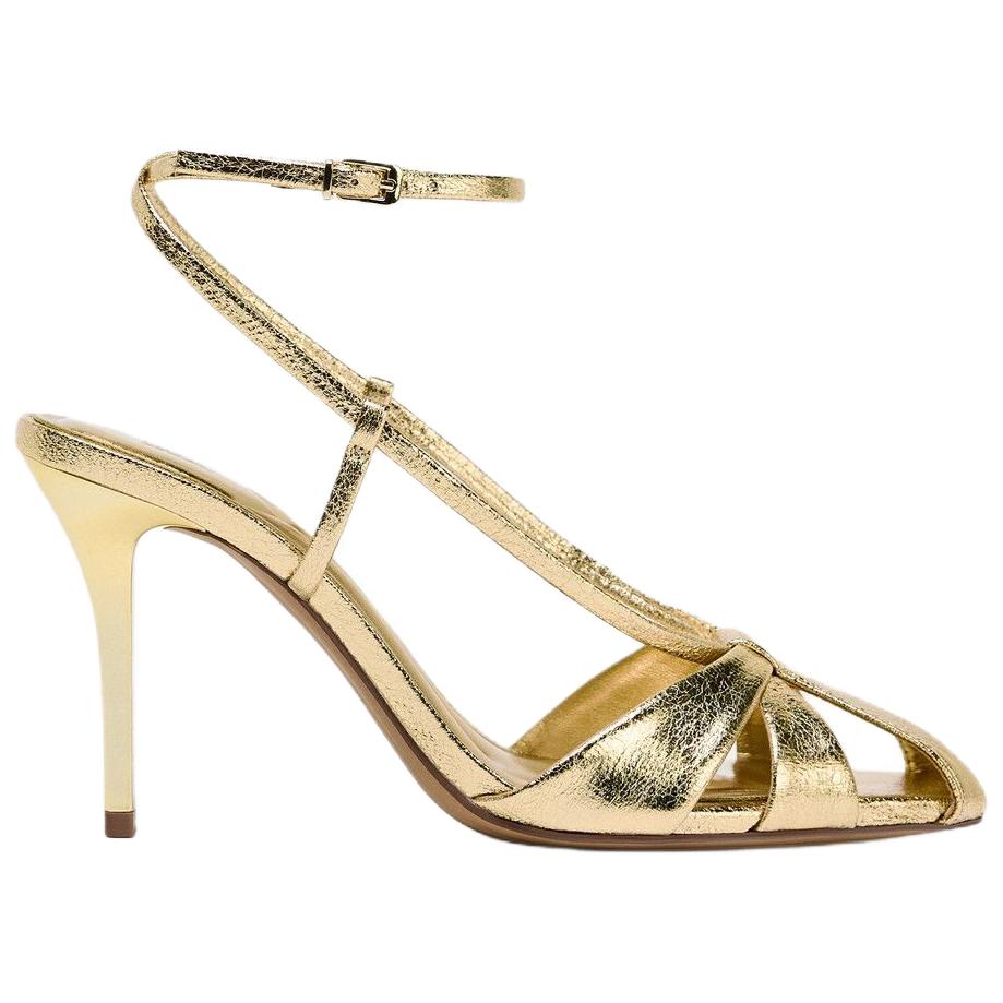 Zara Pu Elegant Metallic Layer Effect Strap High Heels Women High Heels Gold 2339510091