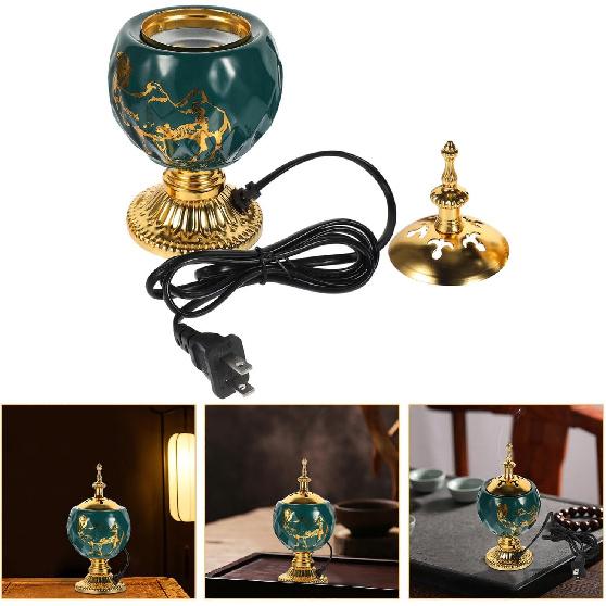 Bakhoor Electric Incense Burner - Vintage Arabic Incense Burner Middle Eastern Style Tabletop Electric Censer Aroma Burner Oud Frankincense Candle
