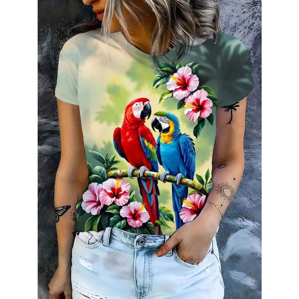 Sommer Modisches Lässiges Rundhals Kurzarm T-Shirt Bequem Atmungsaktiv Tier 3D Druck Locker Damen Pendler Vielseitiges T-Shirt
