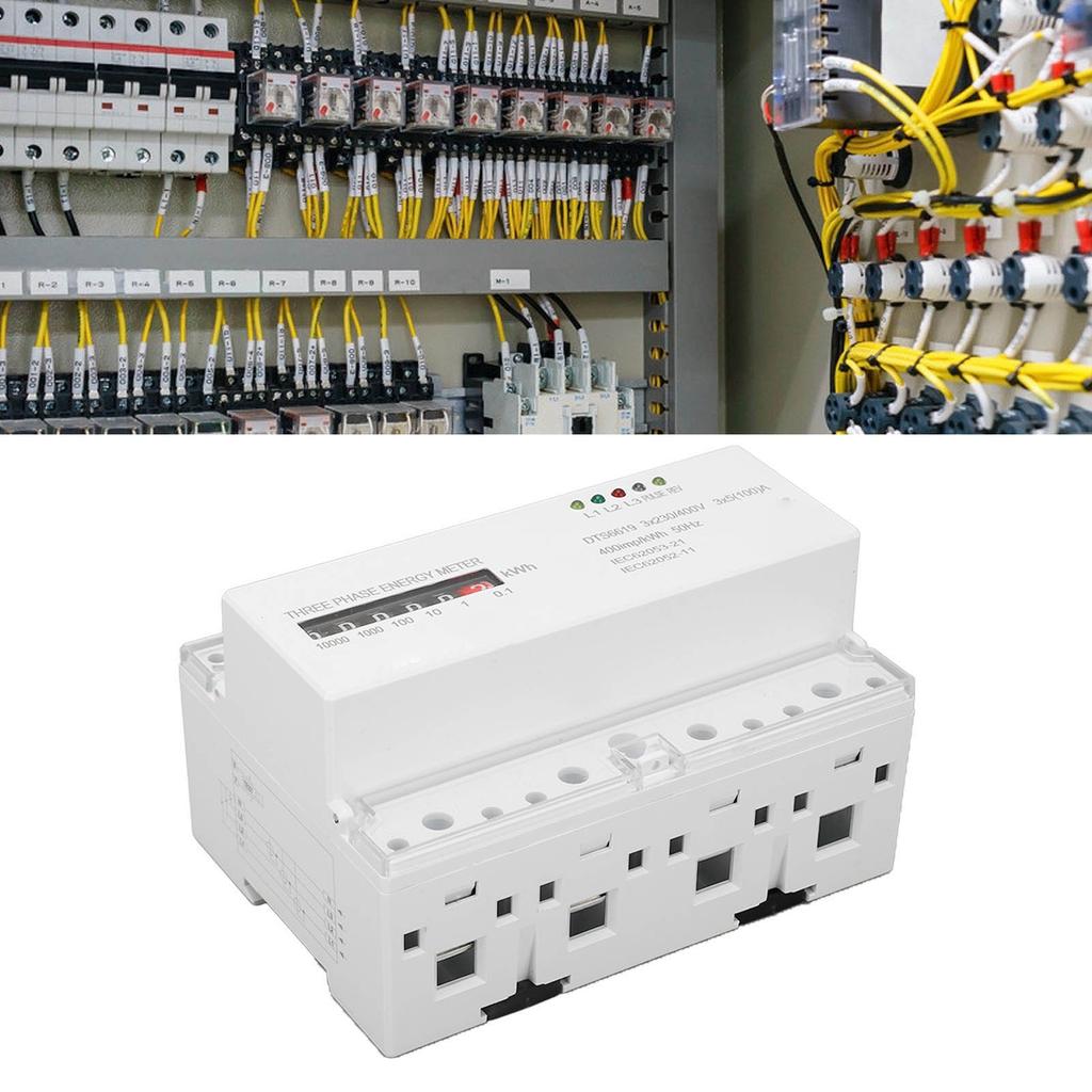 Electric Meter Din Rail 3 Phase 4 Wire KWh Energy Electricity Power Consumption Wattmeter 230V 400V