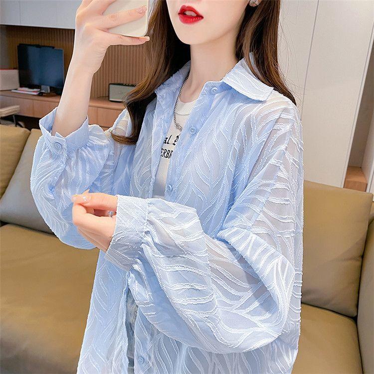 

Ледяной шелковый шифон солнцезащитная одежда для женщин летом дышащая тонкая свободная одежда больших размеров солнцезащитная одежда рубашка куртка 2XL синий