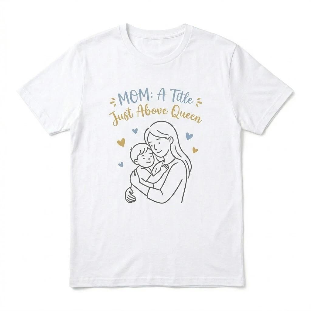 Mom A Title Just Above Queen T-Shirt - Cute Mother and Child Line Art Graphic XXL