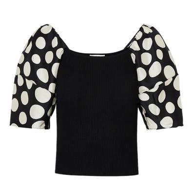 Edition Women's Polka Dot Puff Sleeve Knit Top
