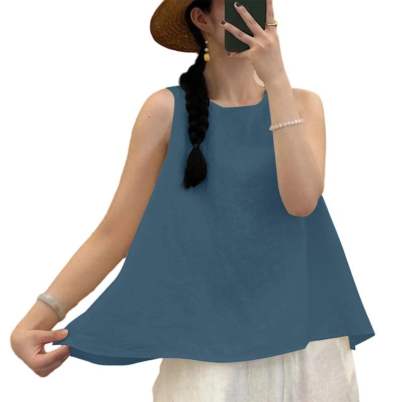 

ZANZEA Женские повседневные свободные майки без рукавов с круглым вырезом 4XL синий