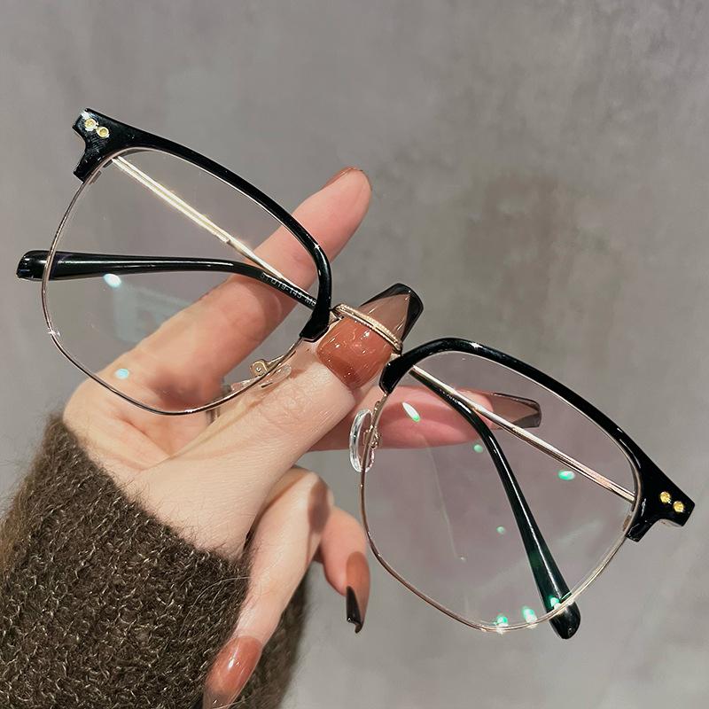 Fashionable Ultra-light Retro Temperament Half-frame Glasses For Women With High-end Anti-blue Light Flat-glass Myopia Glass