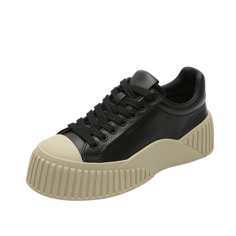 

Leather little white shoes women s platform spring new versatile casual board shoes women s retro lace-up muffin cookie shoes 40 чорний