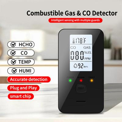 Multifunktionaler 4-in-1 brennbarer Erdgasdetektor, zum Einstecken für Zuhause, LCE-Anzeige, Luftqualitätsmonitor, Erdgasleck-Sensor für Küche, Garage, Sicherheit