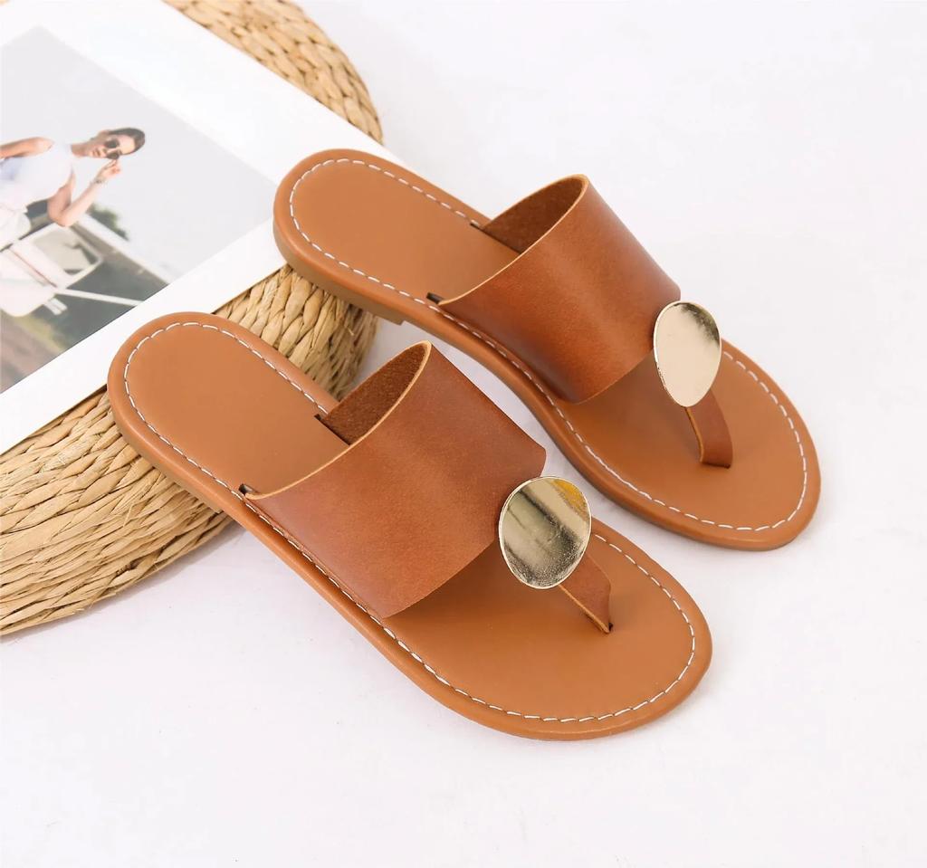 Fashion Women Leather Summer Sandals Shoes Retro Design Thin Straps Open Toe Beach Slides Flat with Plus Size 41 Female Footwear
