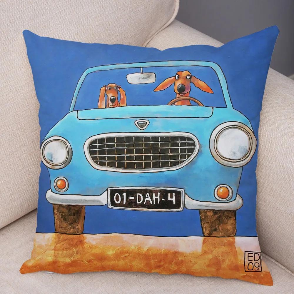 Colorful Cartoon Driving Bus Dog Cute Pet Print Cushion Cover for Home Living Room Sofa Car Decoration Pillowcase