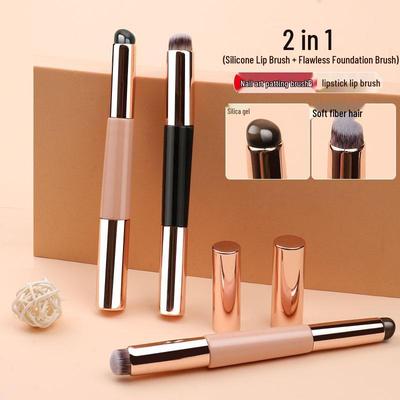 Two-in-One Multifunctional Concealer & Nail Art Brush: Reusable Silicone Blending, Gradient Stippling, & Lip Brush. Portable & Versatile.