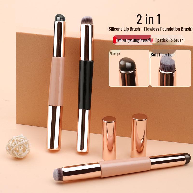 Two-in-One Silicone Lip & Concealer Brush with Lid - Round Head for Lipstick, Lip Balm, and Nail Art.