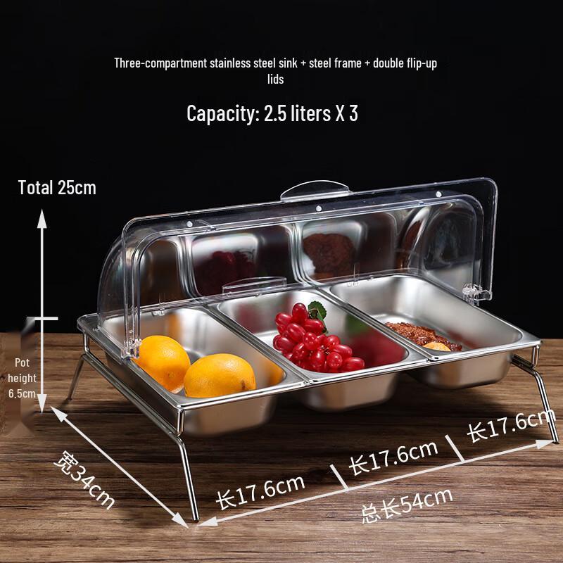 Stainless Steel Flip Lid Buffet Display Cover for 3 x 1/3 Size Pans