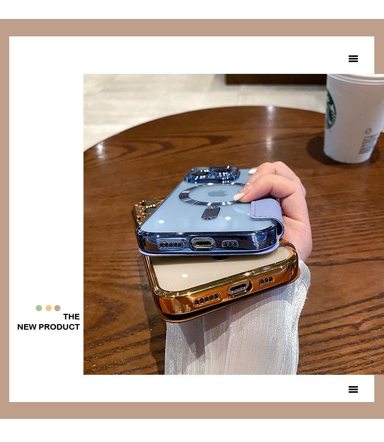 "Apple iPhone 15 Gold Shield Magnetic Leather Flip Case with Full Lens Protection"