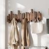 Solid Wood Coat Rack with Piano Key Hooks – Adhesive, No-Punch Design for Wall or Door