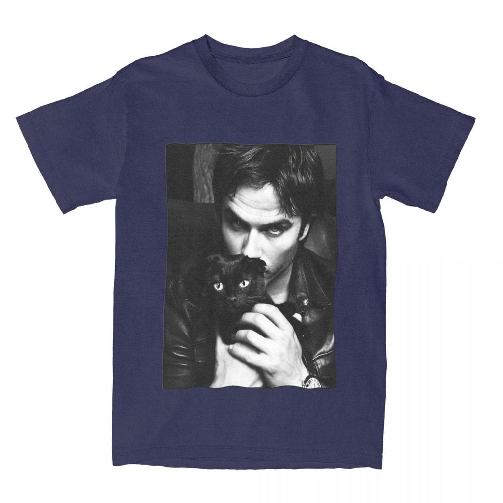 Ian Somerhalder Magliette da Uomo Damon Salvatore Vampiro Maglietta Unica Manica Corta Girocollo Magliette Abbigliamento Puro Cotone