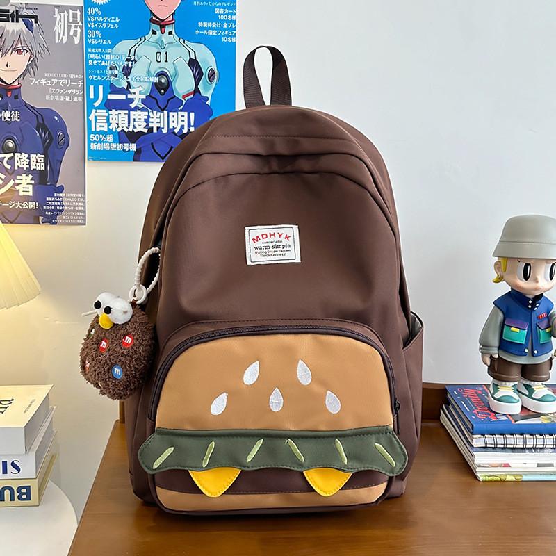 

Cartoon Nylon Hamburger Casual Backpack With Dual Color Design For Daily Use BrownCharms