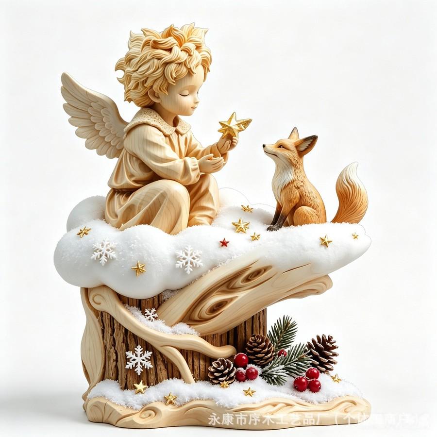 The Little Prince Fox Wooden Flat Decorative Item Fairytale Home Decor Christmas Craft Desktop Ornament