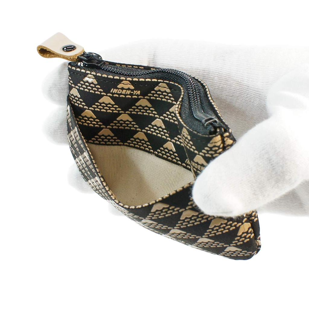 Indenya Inden Coin Fuji Black with White Purse, Deerskin, Takane, Mt. Pattern, Lacquer, 2801-11