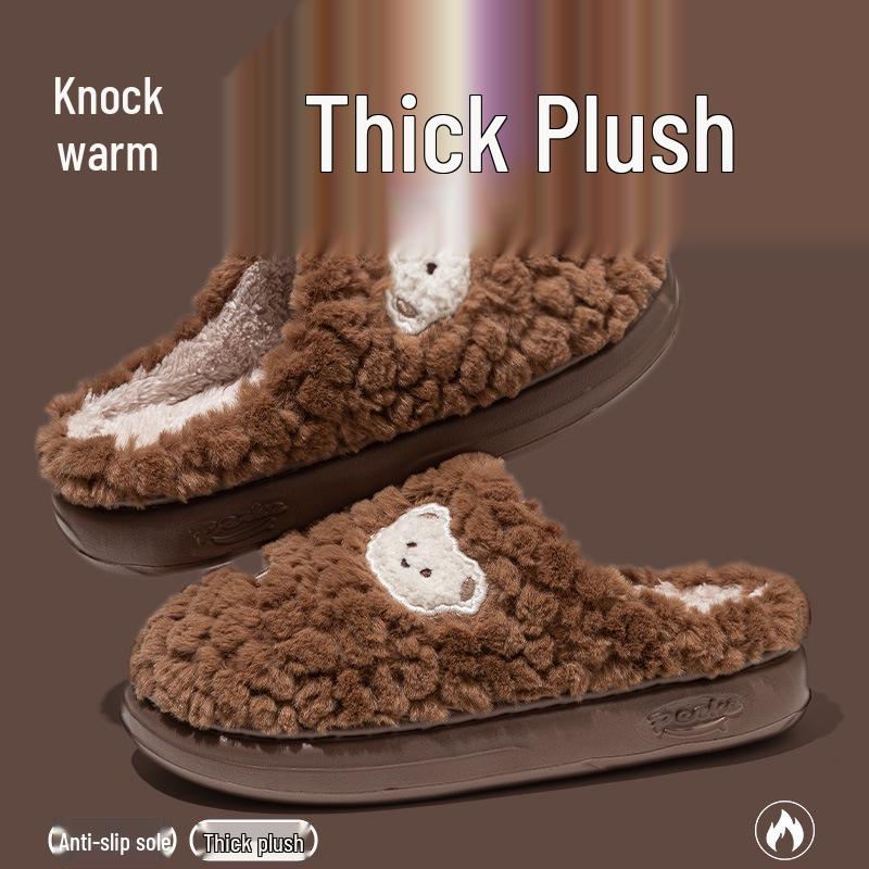 Winter Cartoon Fuzzy Slippers: Cute Plush Indoor Cotton Slippers for Women and Men