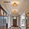JOYINLED Bohemian Handwoven Chandelier Design Wooden Base Flush Mount Rattan Ceiling Light for Restaurant Living Room Bedroom