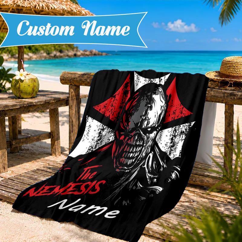 Custom Name Resident Umbrella Corporation Beach Towel Microfiber Beach Towel, Lightweight and Quick-Dry, for Summer Travel, Swimming Pool Gift
