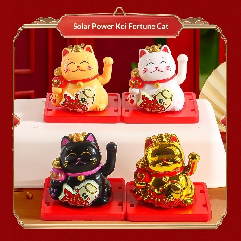 Gatto Portafortuna Solare Che Saluta Automaticamente Gatto Ricco Decorazione Desktop Casa Bancone Cassa Ornamento per Auto