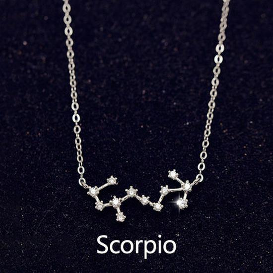 Korean-Style S925 Sterling Silver Inlaid Diamond Zodiac Pendant Necklace for Women