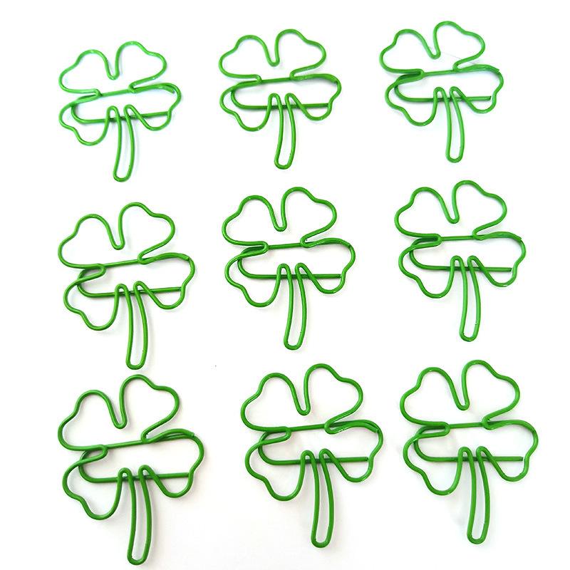 50Pcs Ins Style Green Four-Leaf Clover Paperclips Scrapbook Decor Binder Clip Mini Metal Bookmark Office Desk Accessories