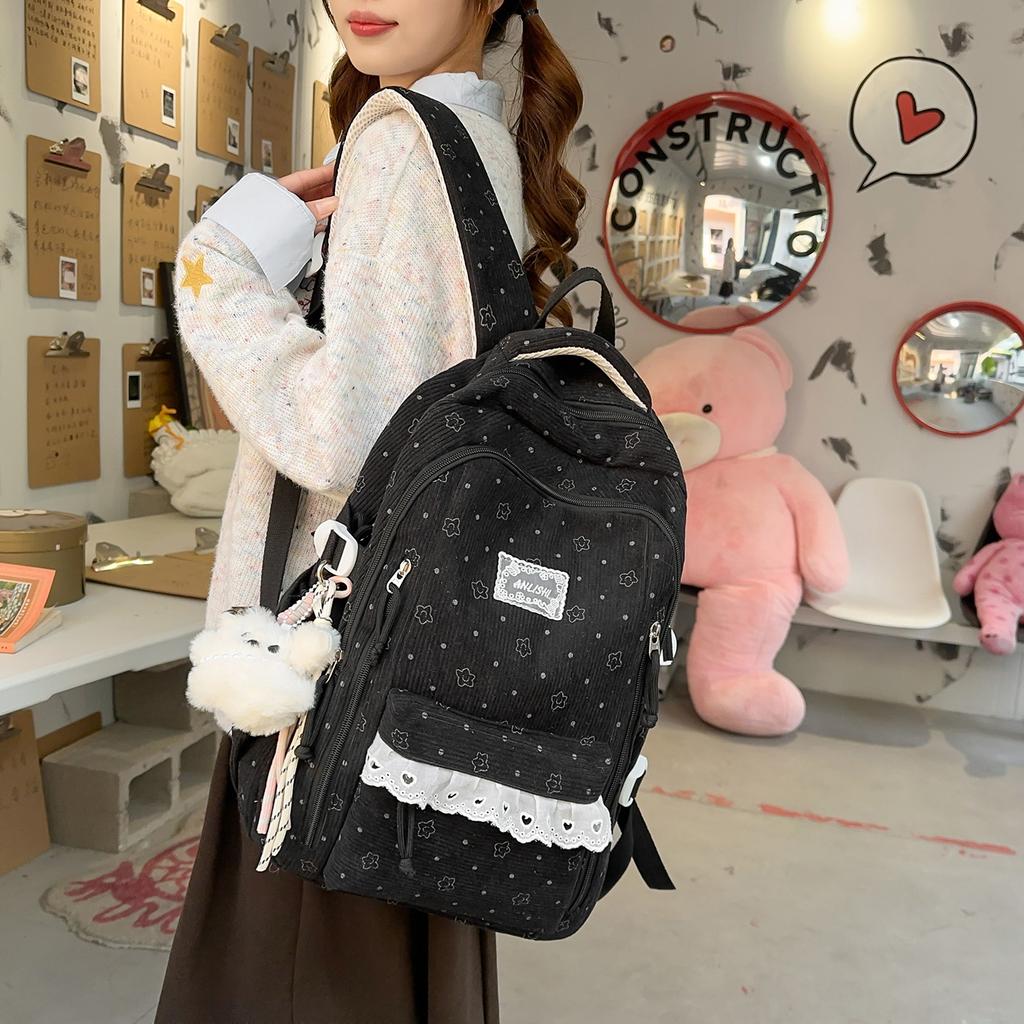 Schoolbag Korean high school student schoolbag female ins casual and light class backpack versatile corduroy large capacity backpack