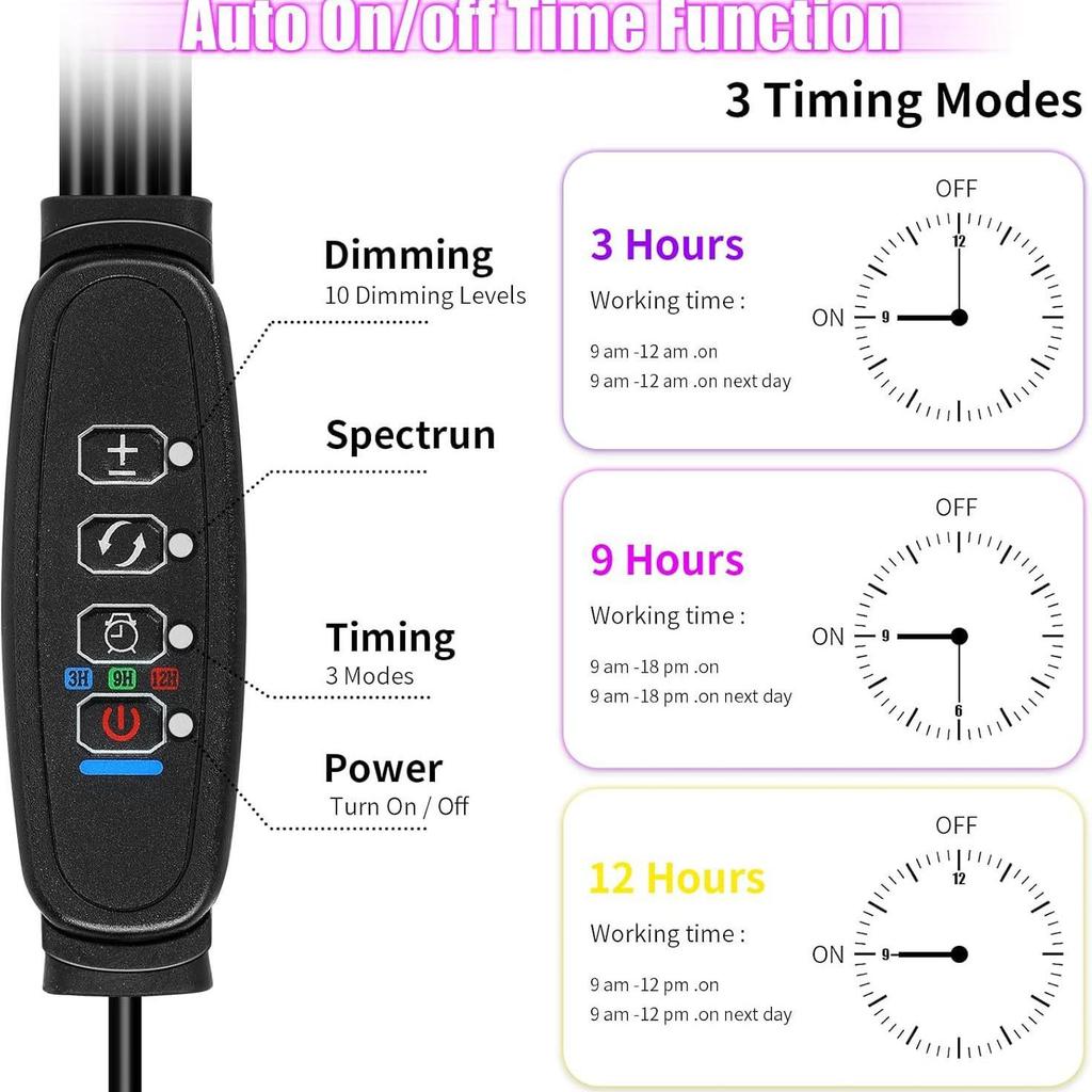 Dimmable Full Spectrum LED Grow Light with Timer and Clip for Succulents and Sunlight Imitation