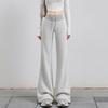 Womens High-Waisted Slim Fit Flared Trousers Gray Micro-Flare Casual Pants Petite Tall Sizing