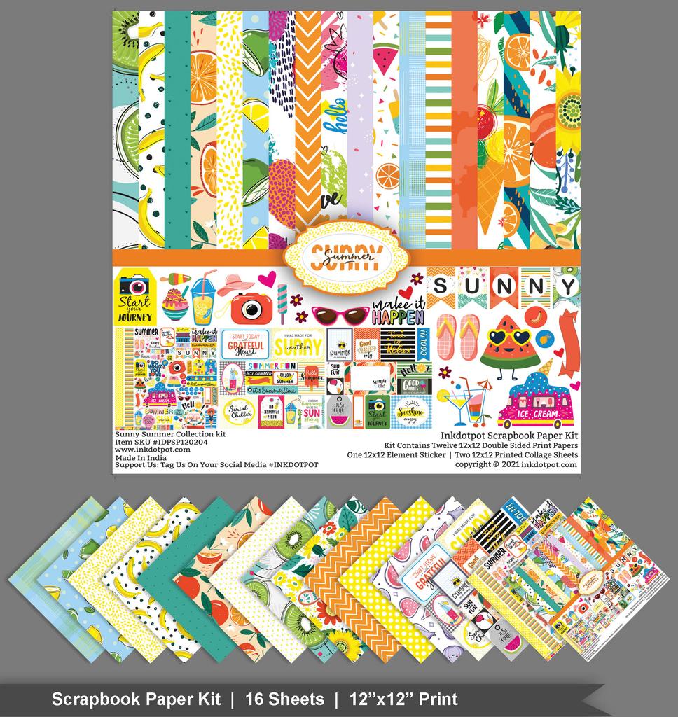 Inkdotpot Summer Fruit Theme Collection Double-Sided Scrapbook Paper Kit Cardstock 12"x12" Card Making Paper Pack With Sticker Sheet - 16 Pages -