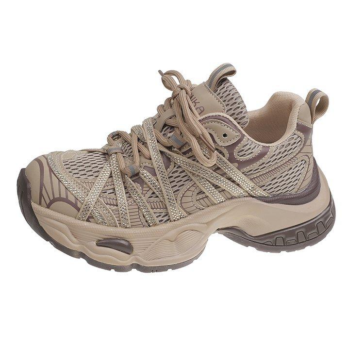 Cowhide version~ Breathable and lightweight dad shoes for women's 2025 autumn new invisible inner heightening platform casual sports shoes